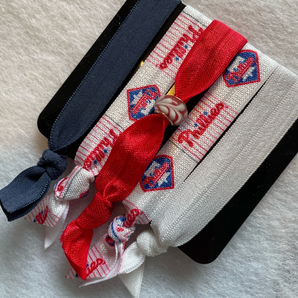 Phillies Inspired Elastic Hair Ties Wrist Ties Set of 5 w/ Bead